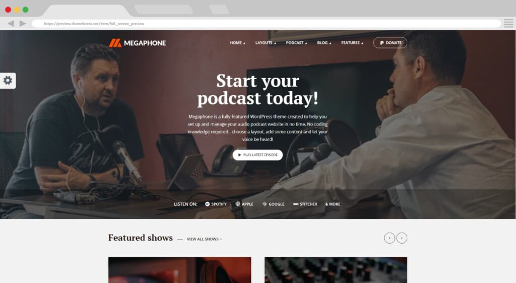 6. Megaphone Audio Podcast WordPress Theme BoomDevs