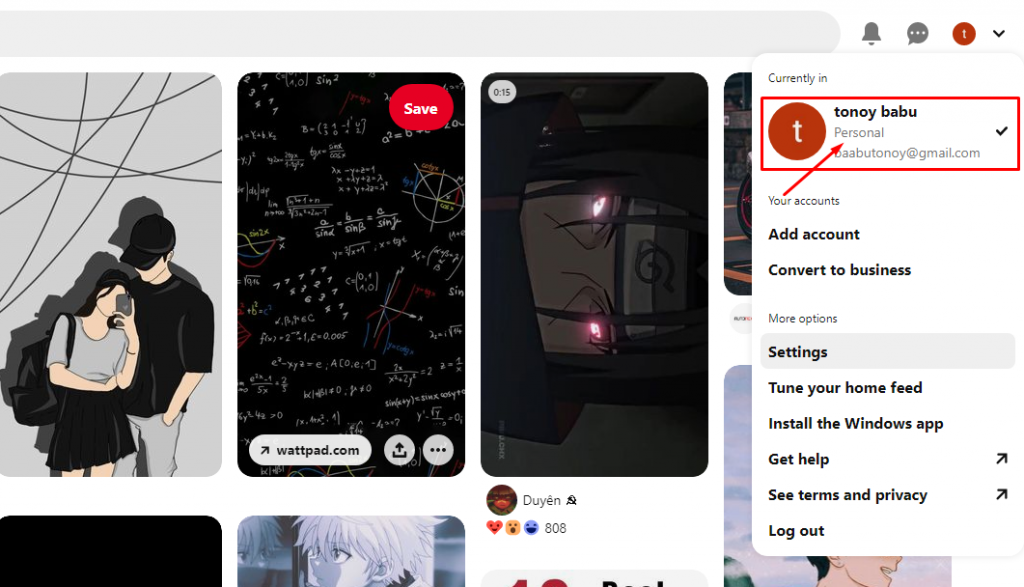 Showing information about personal Pinterest AC. BoomDevs