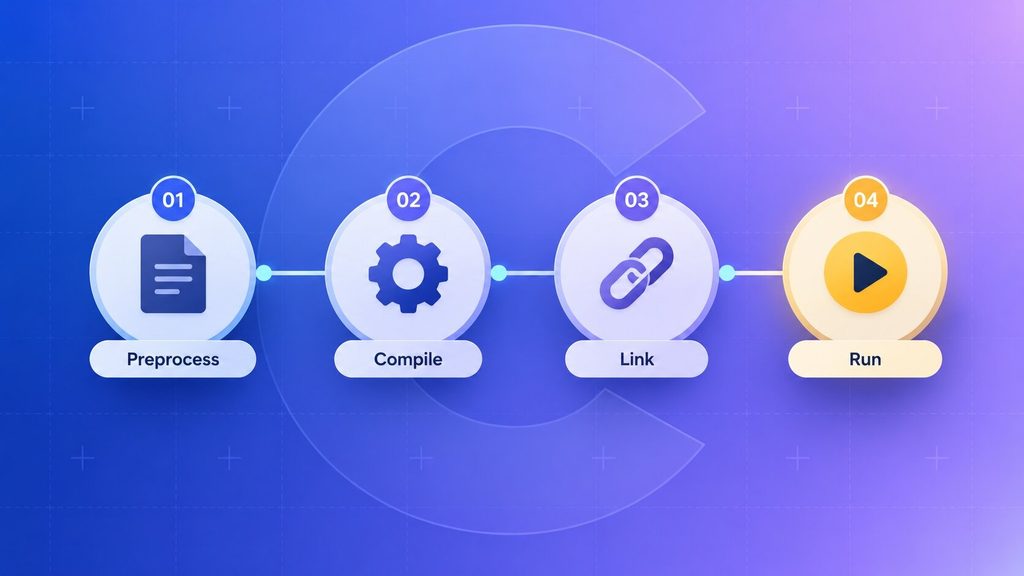 C compilation pipeline from preprocessing and compiling to linking and loading