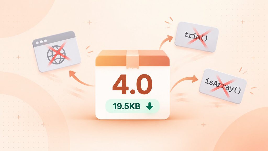 jQuery 4.0 build card shedding old browser support and deprecated utility functions