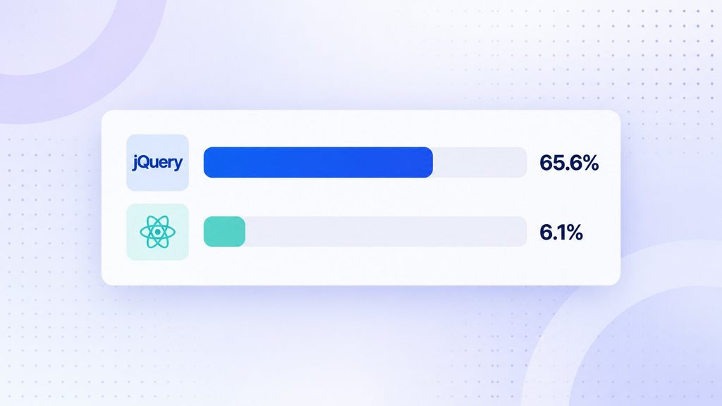 Is jQuery dead? Usage chart shows jQuery on 65.6% of websites versus React at 6.1%