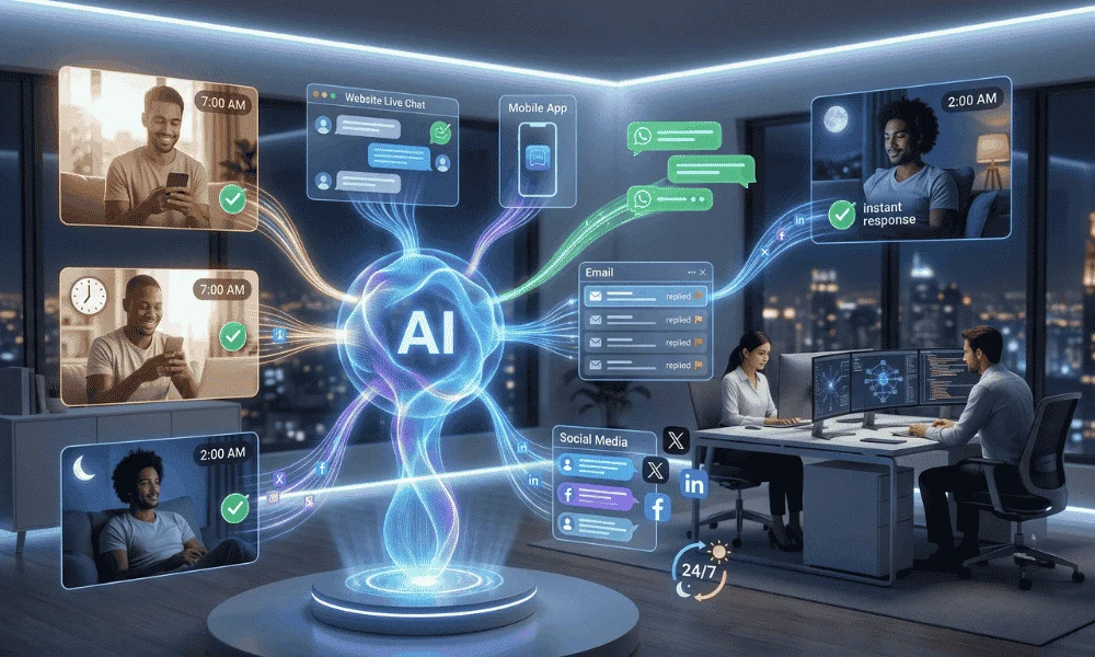 AI chatbot providing instant customer support across multiple digital channels