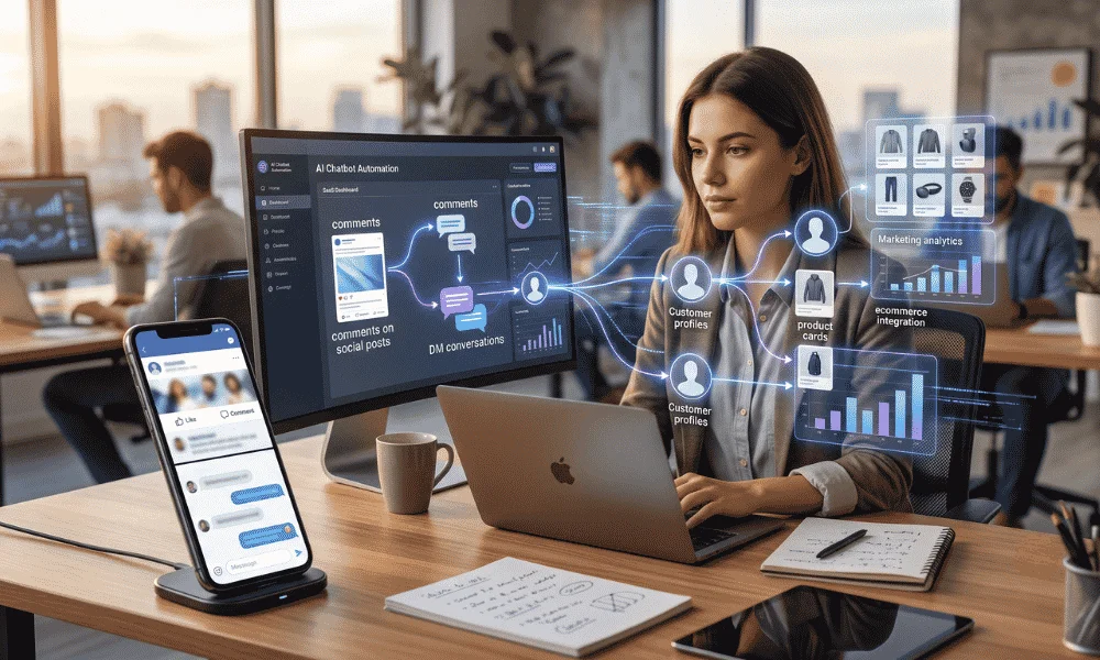AI chatbot automating social media messages and customer engagement