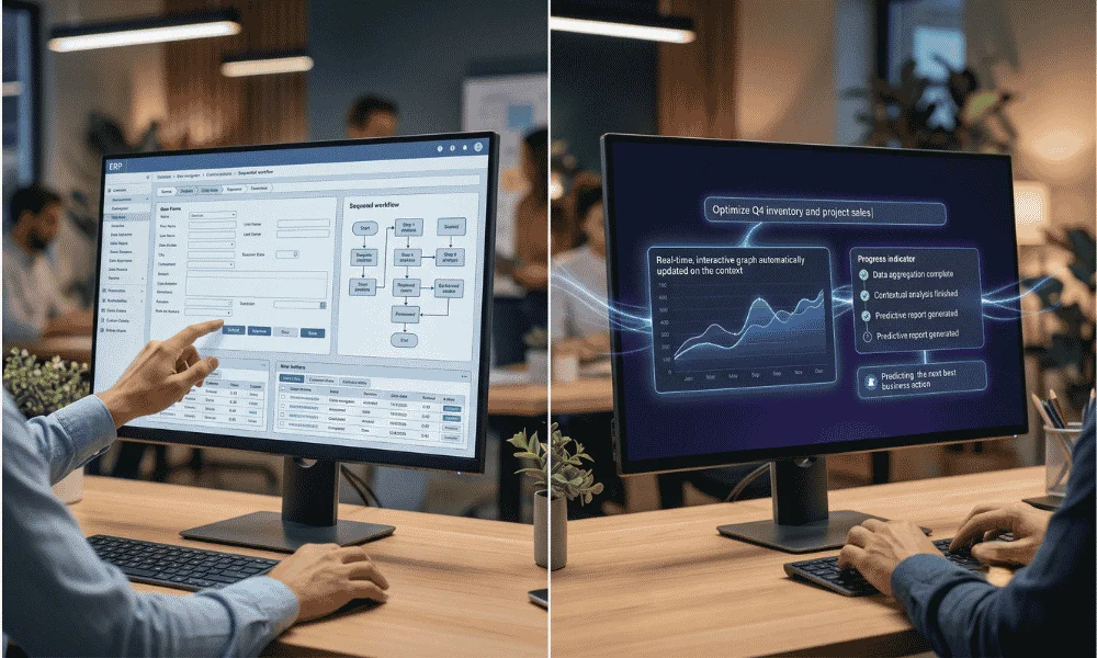 Comparison between traditional SaaS software and AI-powered SaaS workflow