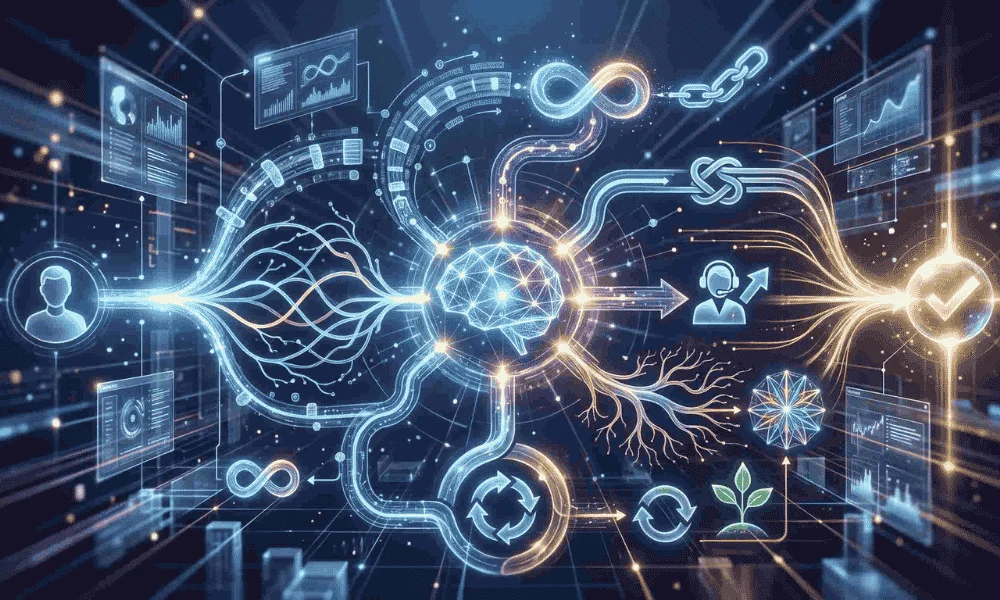 AI chatbot conversation flow showing context language escalation adaptability and reinforcement