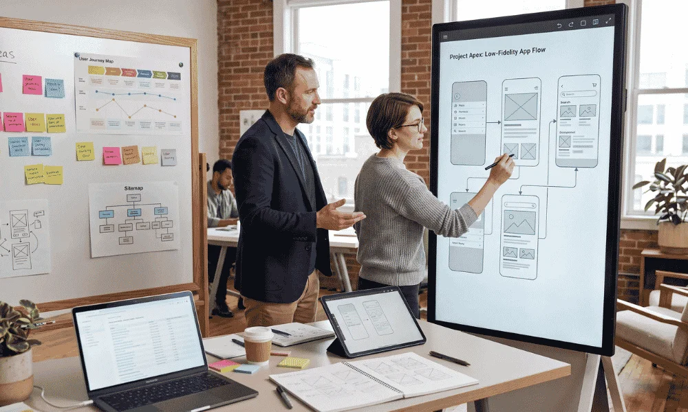 UX designer creating website wireframes and planning user experience