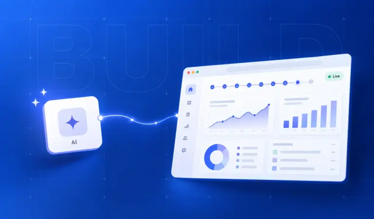 AI card linked to a live product dashboard, illustrating the AI product development process