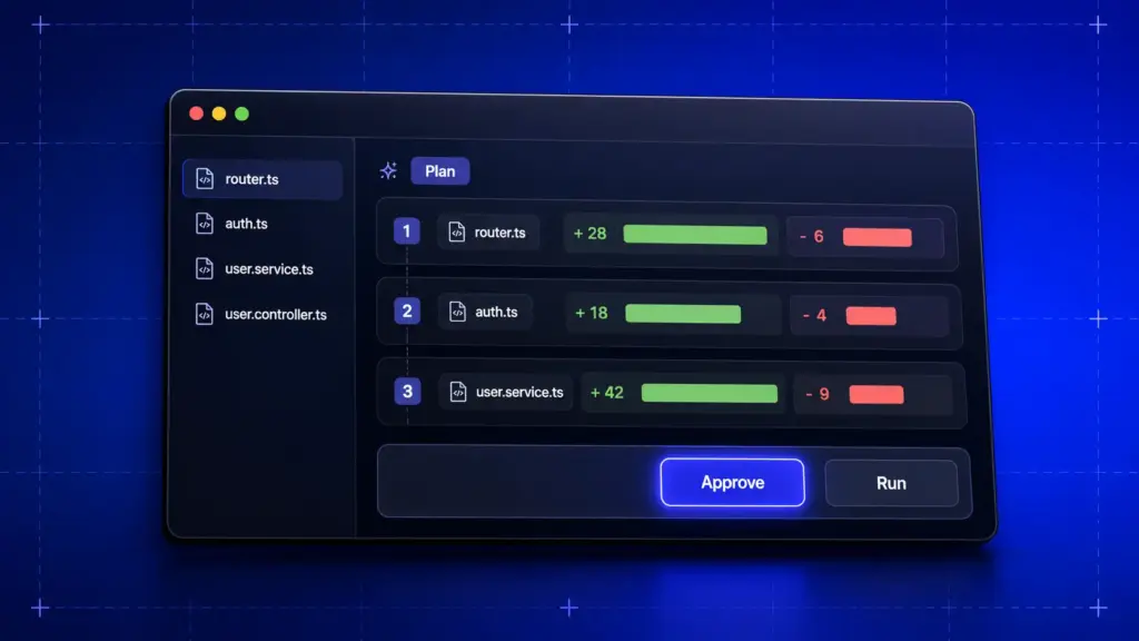 AI development tools in 2026: agent plan mode showing a proposed multi-file change before execution