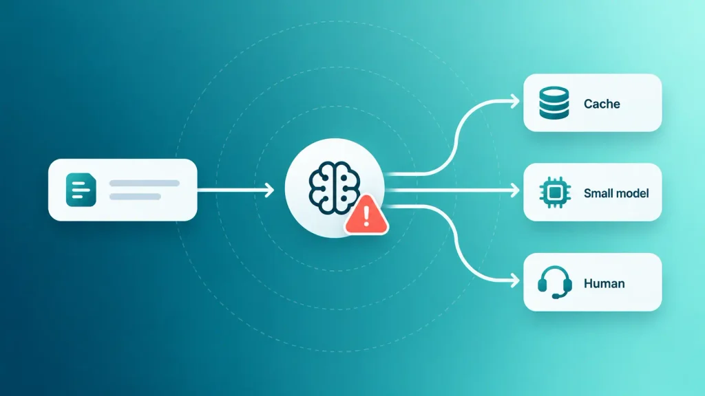 AI request routing to cached answer, smaller model, or human handoff when the main model fails