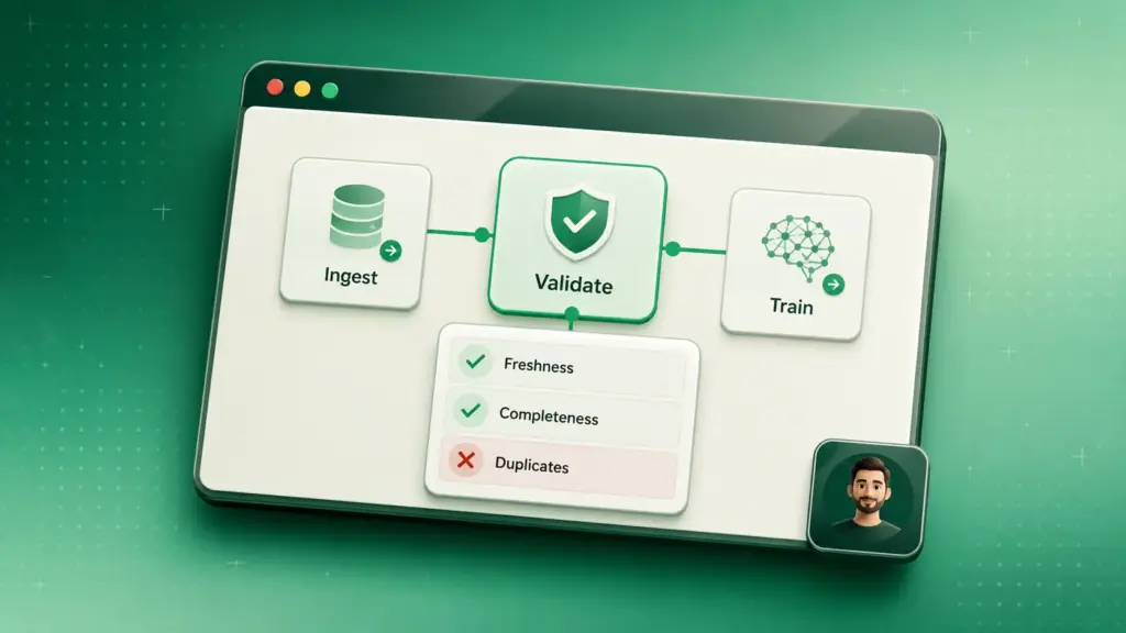 AI data pipeline validation panel catching duplicate records before model training begins