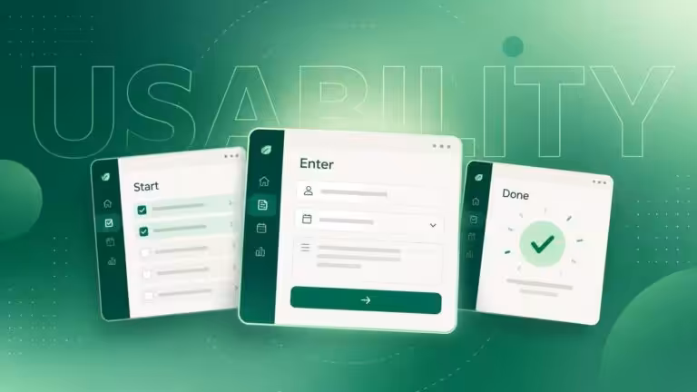 Web app design best practices guide showing a clean dashboard with clear navigation, a prominent primary action and a simple form