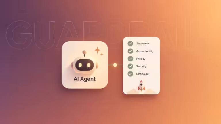 Ethical considerations in AI agent design shown as guardrails and a checklist before an agent goes live