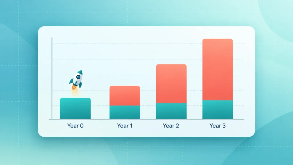 AI product development cost over time, with running costs passing the build cost
