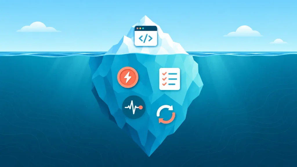 Iceberg showing hidden AI development costs like inference, monitoring, and model updates