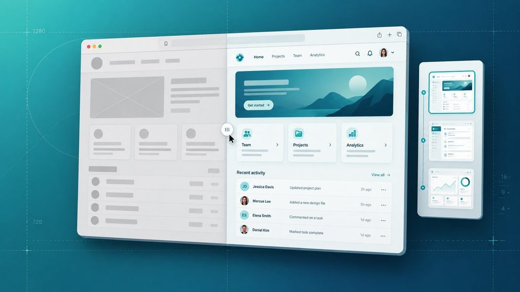 Wireframe turning into a clickable prototype during the design stage of custom web app development
