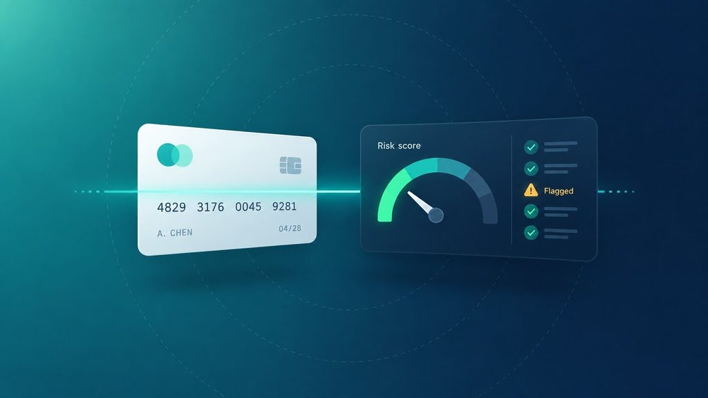 AI fraud detection scoring a payment transaction in real time, a core use of AI in business analytics