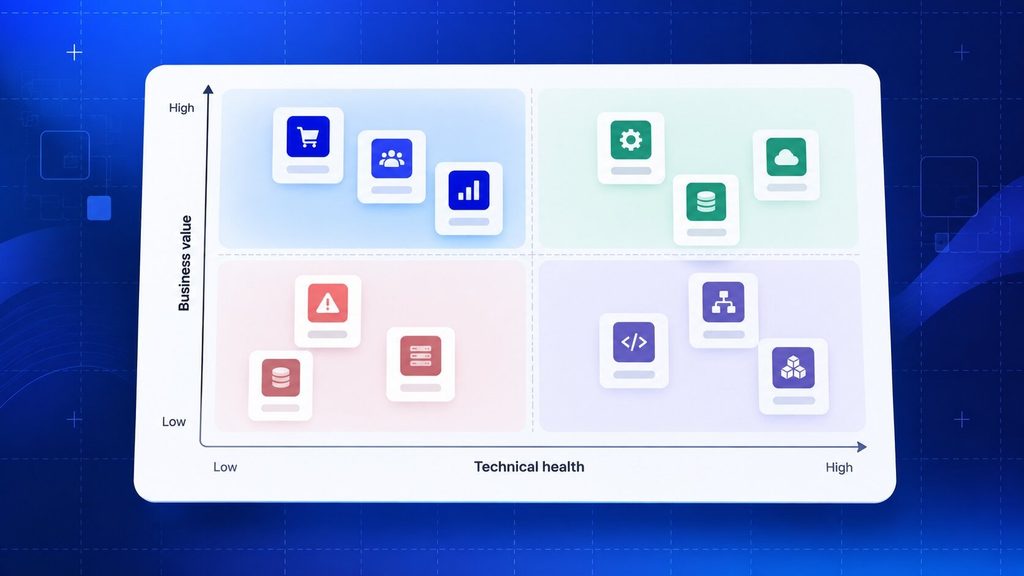 Business value vs technical health matrix for choosing a software modernization strategy