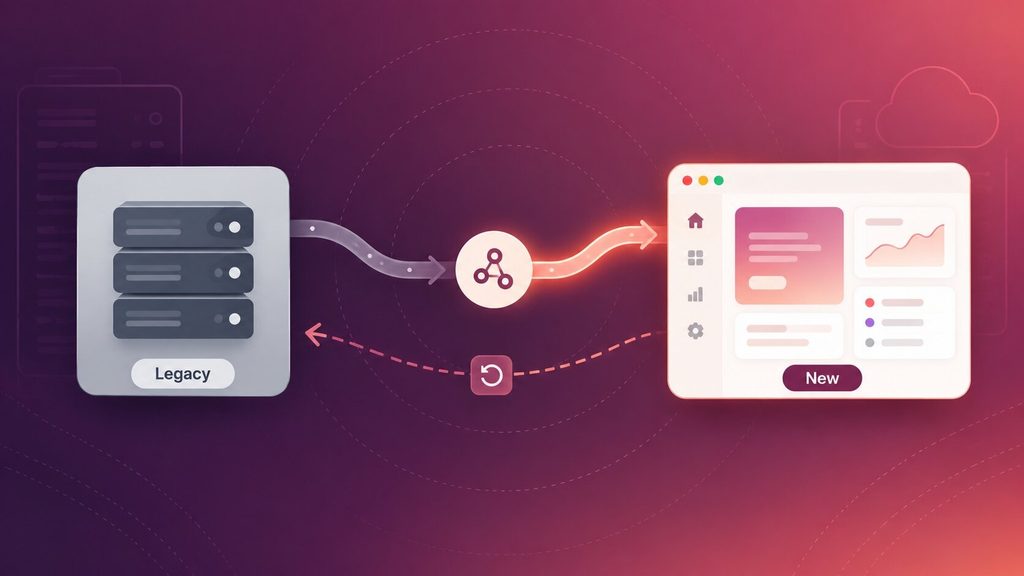 Phased cutover in a software modernization strategy, traffic shifting from legacy to modern system