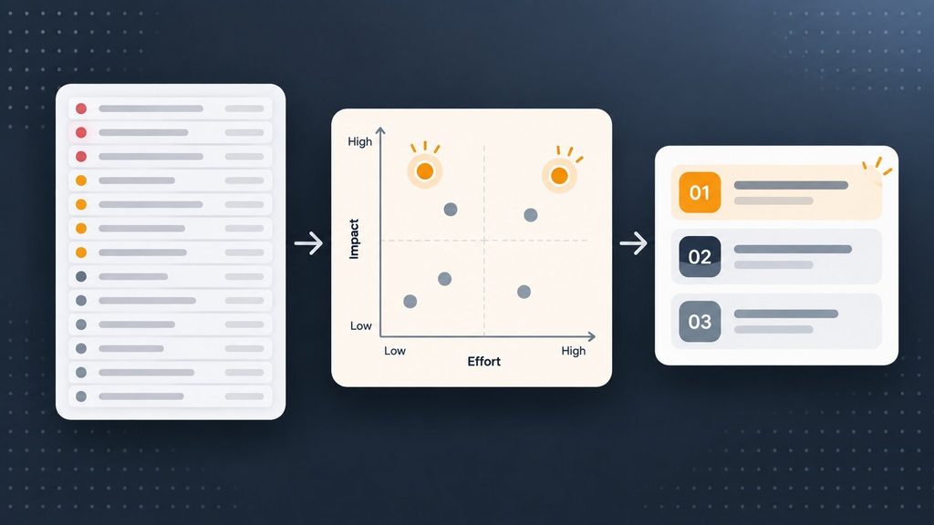 UI/UX consulting challenges in filtering a long audit list into a short impact-versus-effort priority shortlist