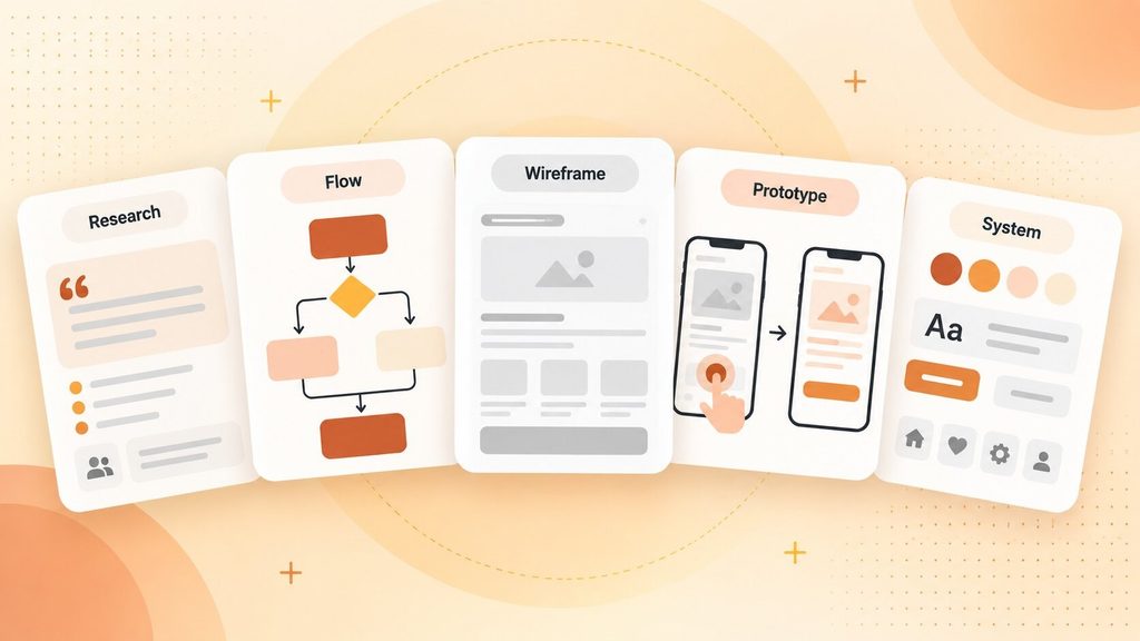 What is mobile app design deliverables including user flows, wireframes, prototype and a design system