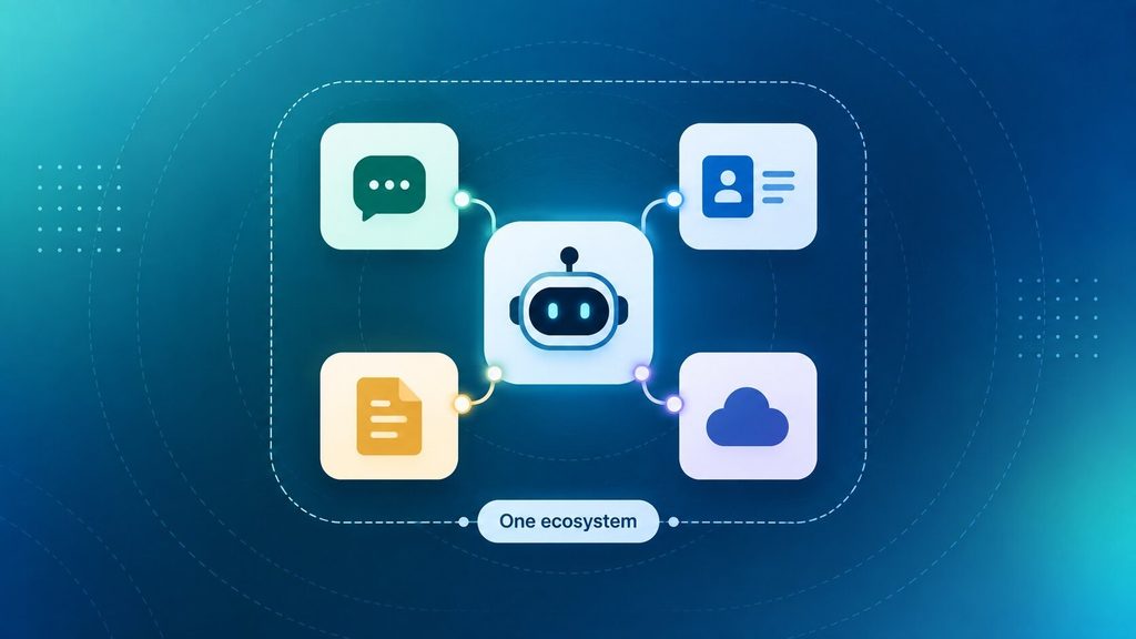AI agent development tools and platforms connecting an agent to CRM, cloud, and workplace apps