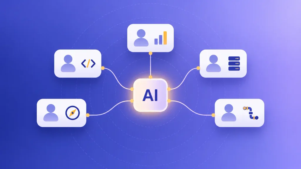 Five core in-house AI team roles connected around a central AI system