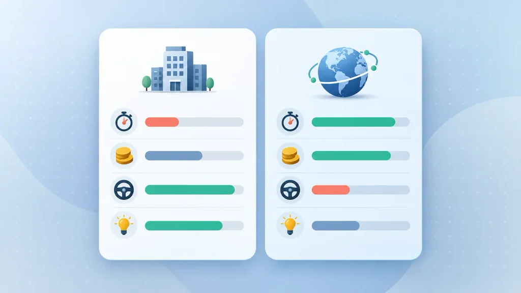 In-house vs outsourced AI development compared on speed, cost, control, and knowledge retention