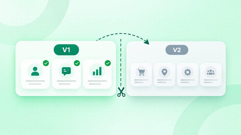 Scoping an MVP when planning how to build a mobile app, with core features in V1 and extras in V2