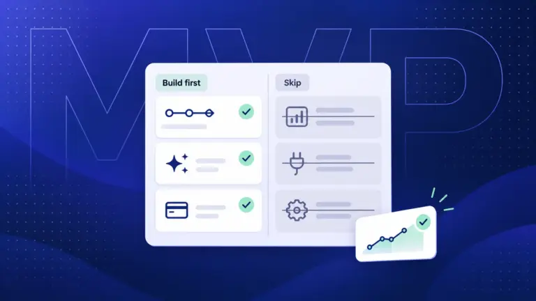 AI SaaS MVP scope board showing what to build first and which features to skip
