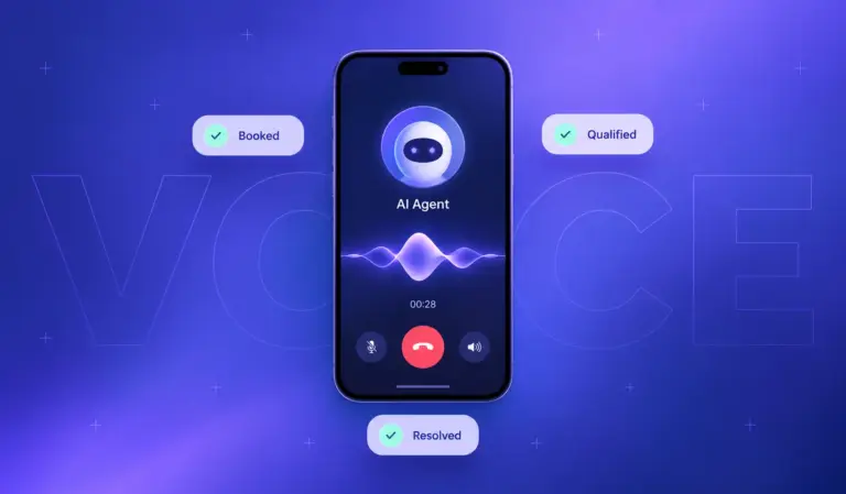 AI voice agent use cases shown as booked, qualified, and resolved calls on a phone