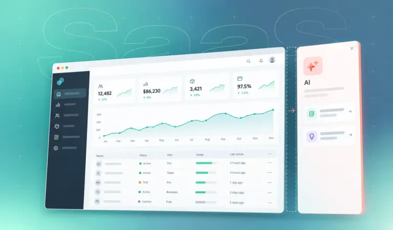 Dashboard with a new AI side panel docking in, showing how to add AI features to an existing SaaS