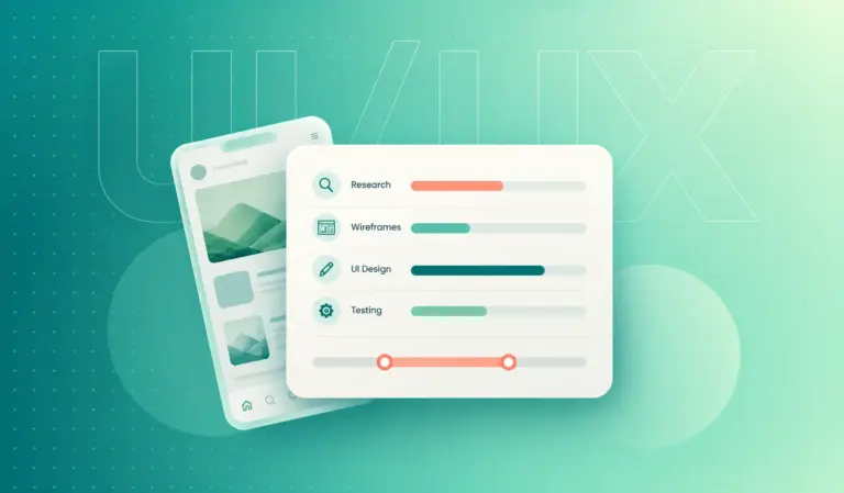 UI/UX design cost breakdown showing research, wireframes, UI design and testing within a budget range