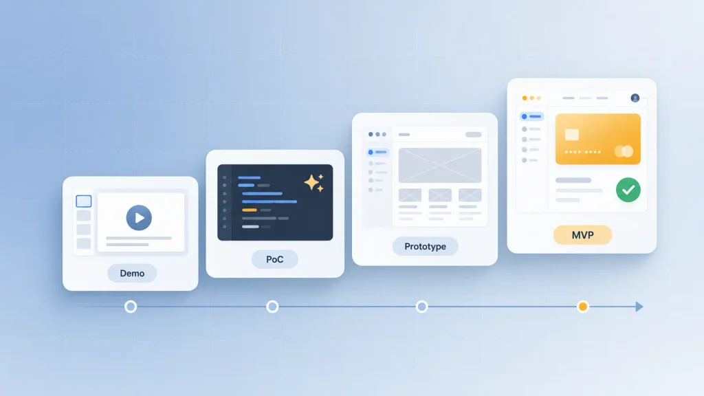 How an AI SaaS MVP differs from a demo, proof of concept, and prototype