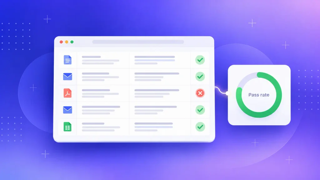 AI SaaS eval set pairing real inputs with expected outputs and a target pass rate