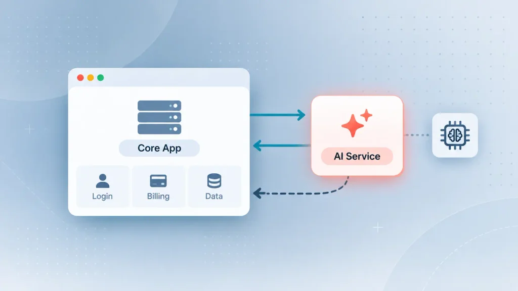 Separate AI sidecar service showing how to add AI features to an existing SaaS without a rewrite