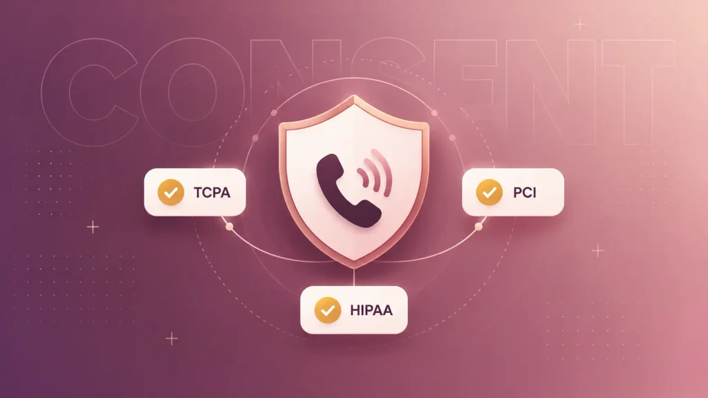 Shield protecting an AI phone call, representing TCPA, HIPAA, and PCI compliance checks