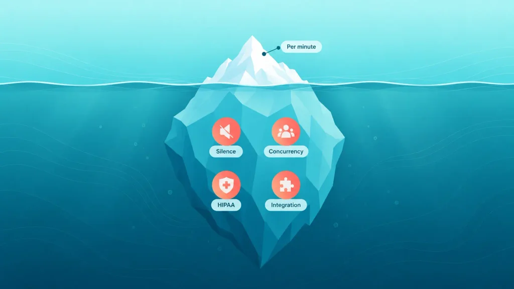 Iceberg showing hidden AI voice agent cost below the visible per-minute rate