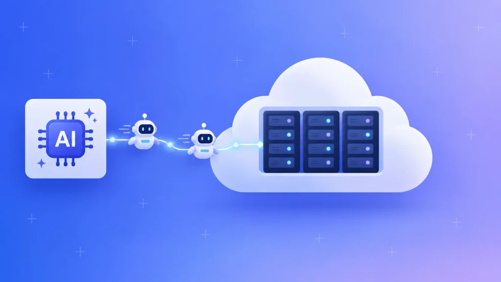 AI chip and agents flowing into a cloud platform, one of the top cloud computing trends