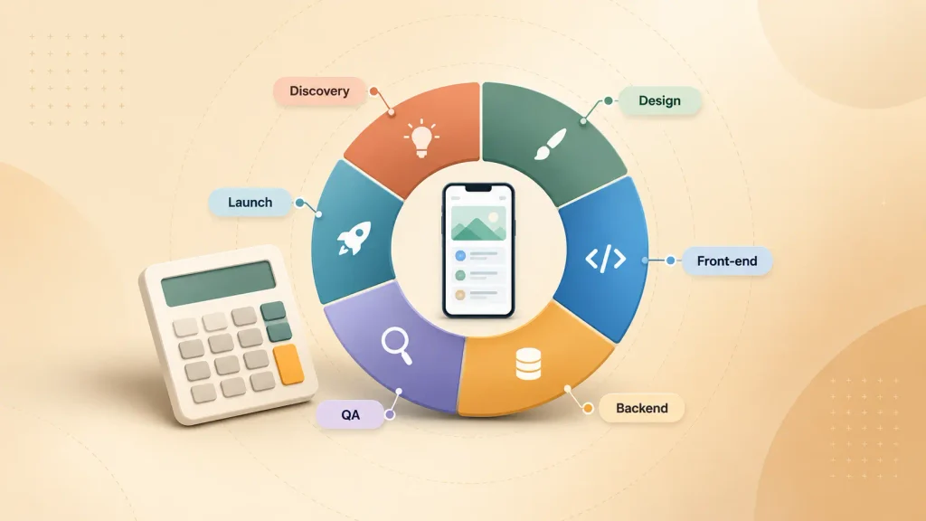 Android app development cost split by phase, from discovery and design to QA and launch