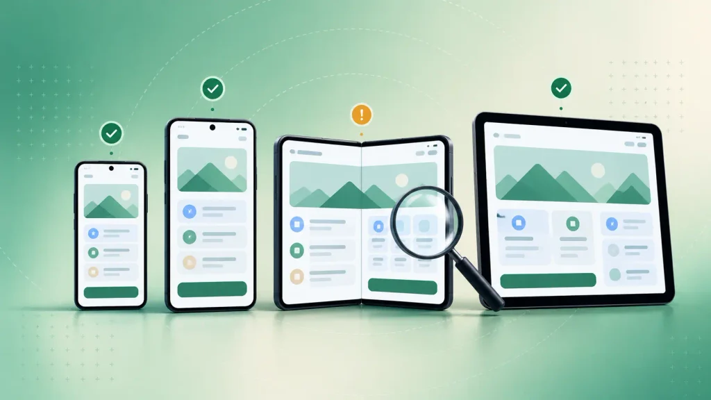 Android app tested across phones, tablets, and foldables of different sizes=