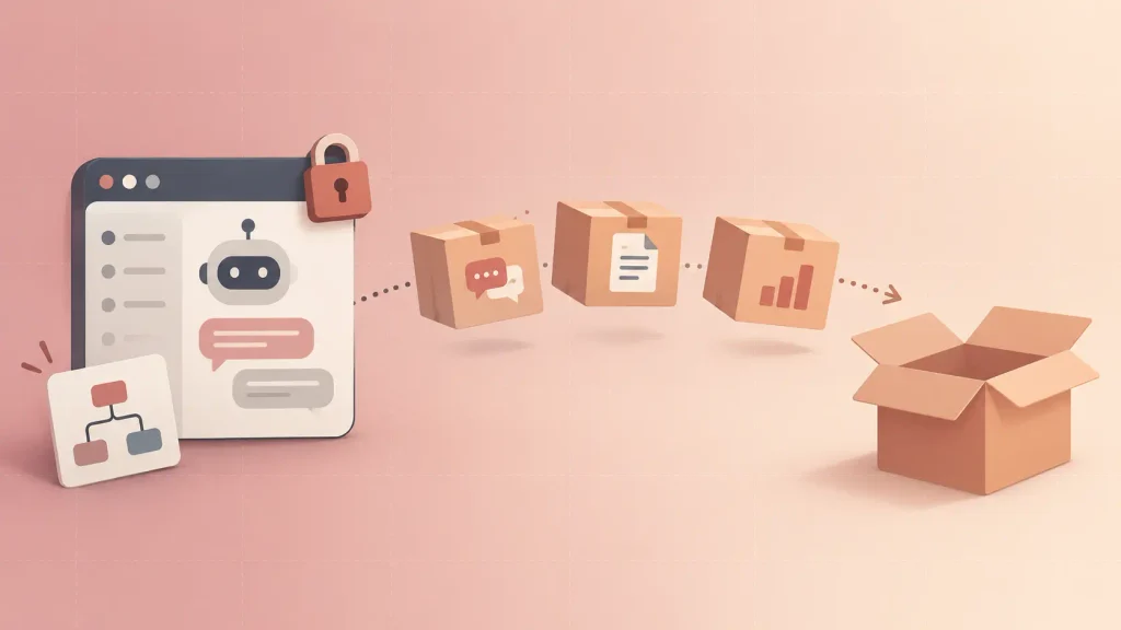Migrating from a chatbot builder platform, with chatbot data packed into boxes and some items left behind
