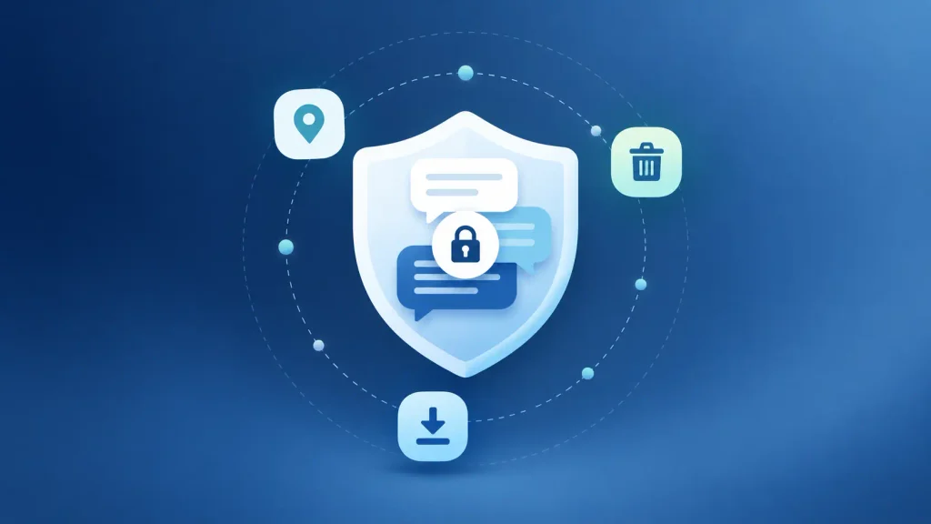 Chatbot conversation data protected by a shield, showing data security and compliance ownership