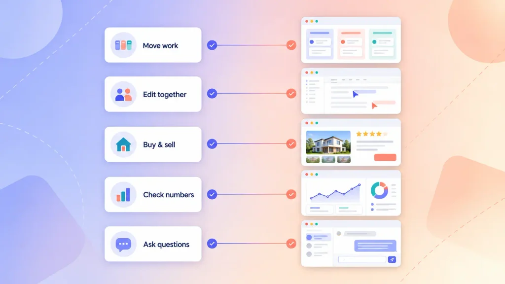 Matching user jobs to the right web application examples, from kanban boards to AI chat