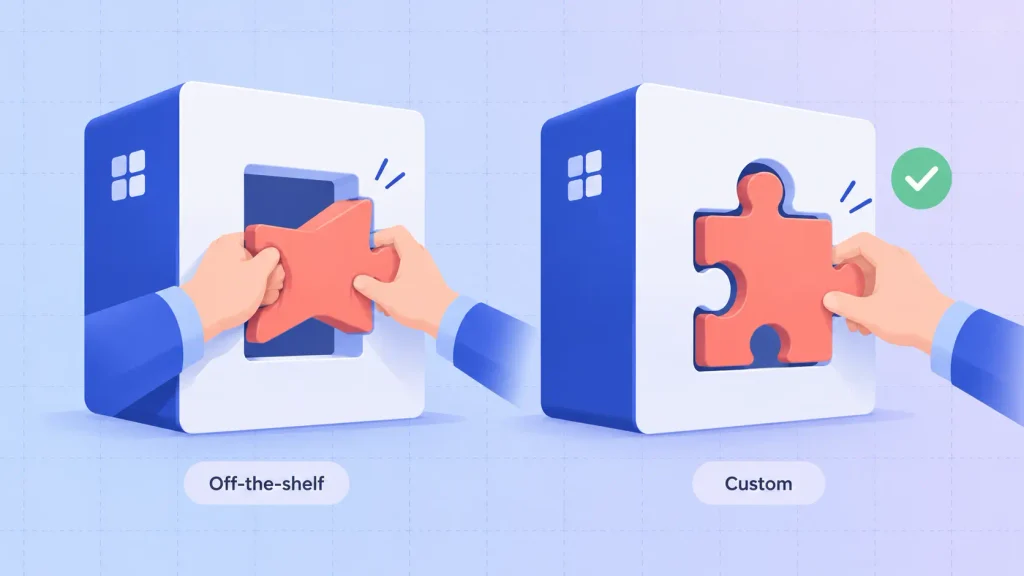 Custom software vs off-the-shelf: teams bending to a fixed tool versus software built around their workflow