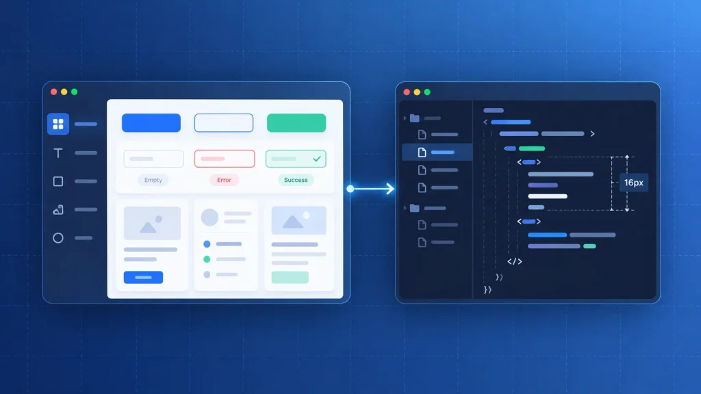 Developer handoff from Figma design system components to annotated specs and code