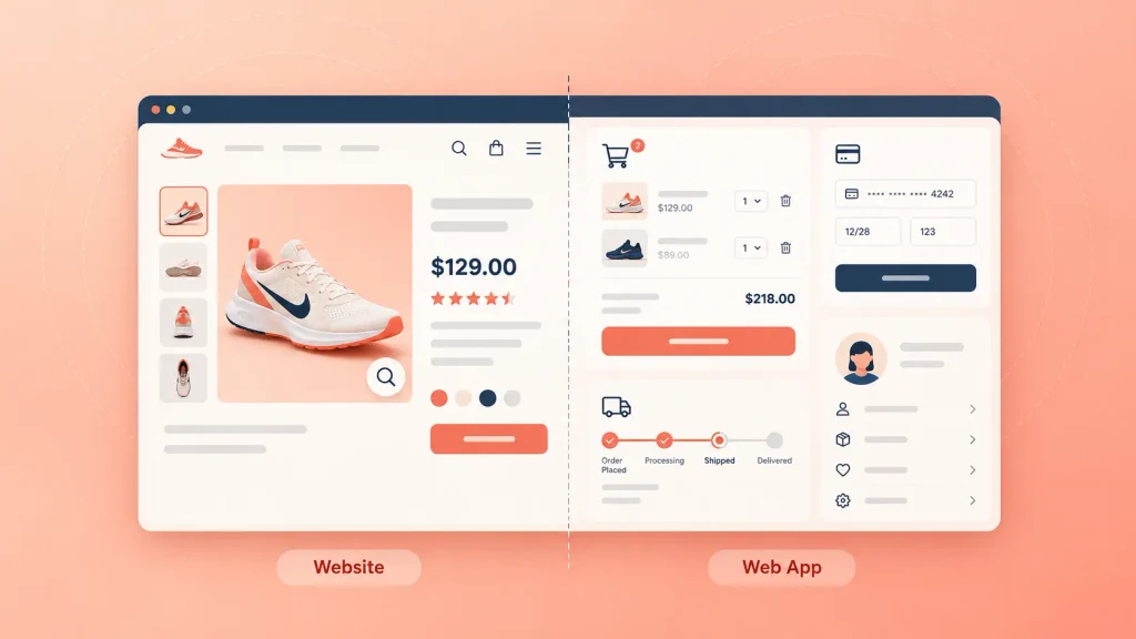 Ecommerce store split into public product pages and app-like checkout features