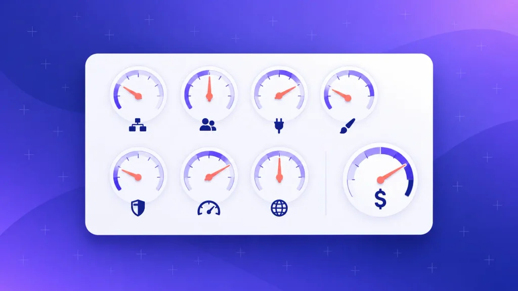 Seven cost dials showing the factors that drive custom web app development cost
