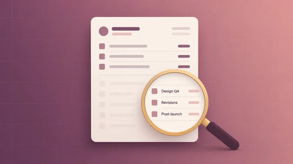 Magnifying glass revealing hidden line items in a UI/UX design quote