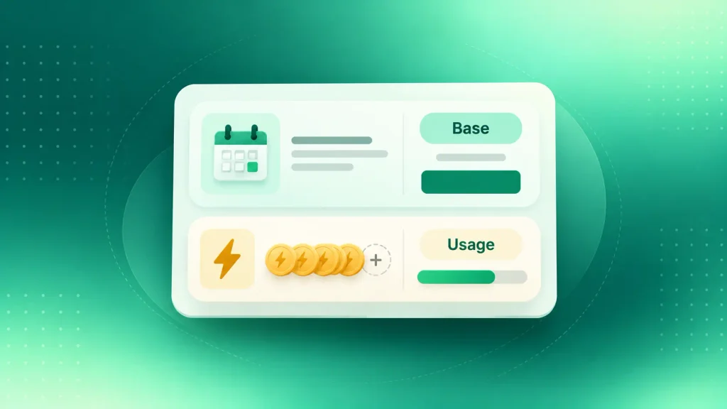 Hybrid AI SaaS pricing combining a fixed base fee with metered usage credits