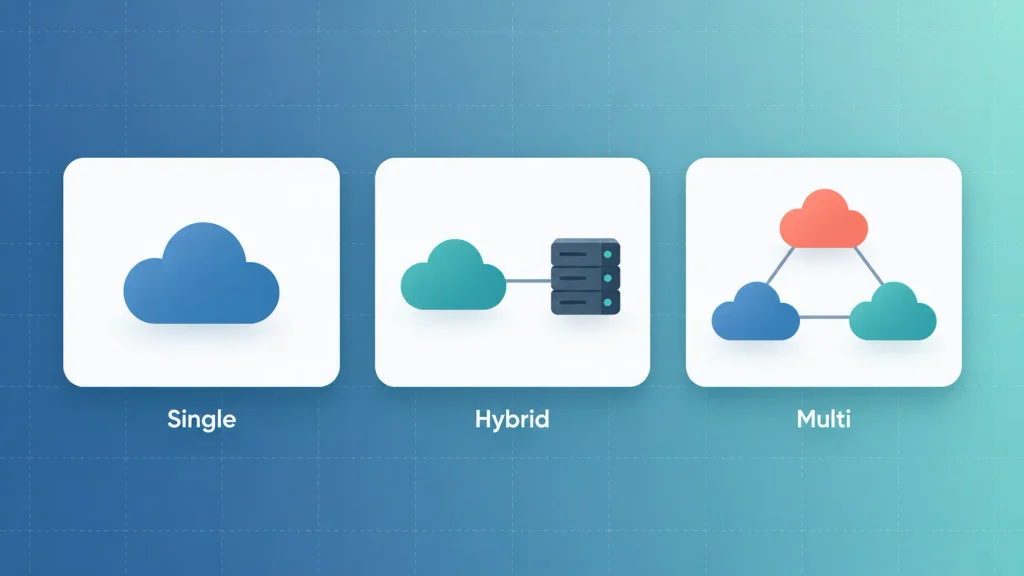 Single cloud, hybrid cloud, and multi-cloud setups compared side by side as simple diagrams